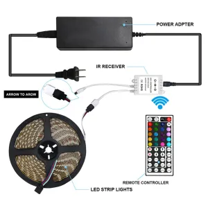 شريط تحكم عن بعد مرن SX gb SMD 5m m Led . SX gb SMD 5m m Led Strip Flexible Remote Control IP65 Waterproof IR 44Key Remote RGB LED Strip Light Kit