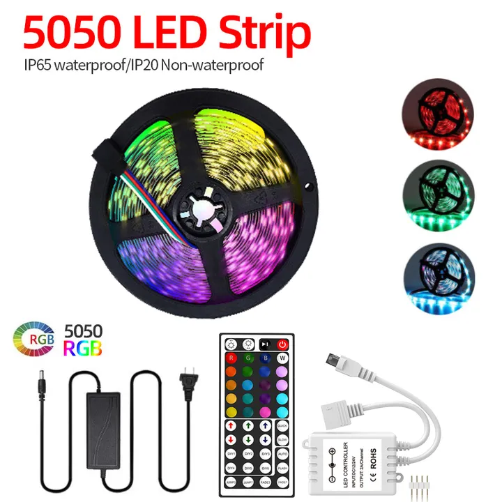 شريط تحكم عن بعد مرن SX gb SMD 5m m Led . SX gb SMD 5m m Led Strip Flexible Remote Control IP65 Waterproof IR 44Key Remote RGB LED Strip Light Kit