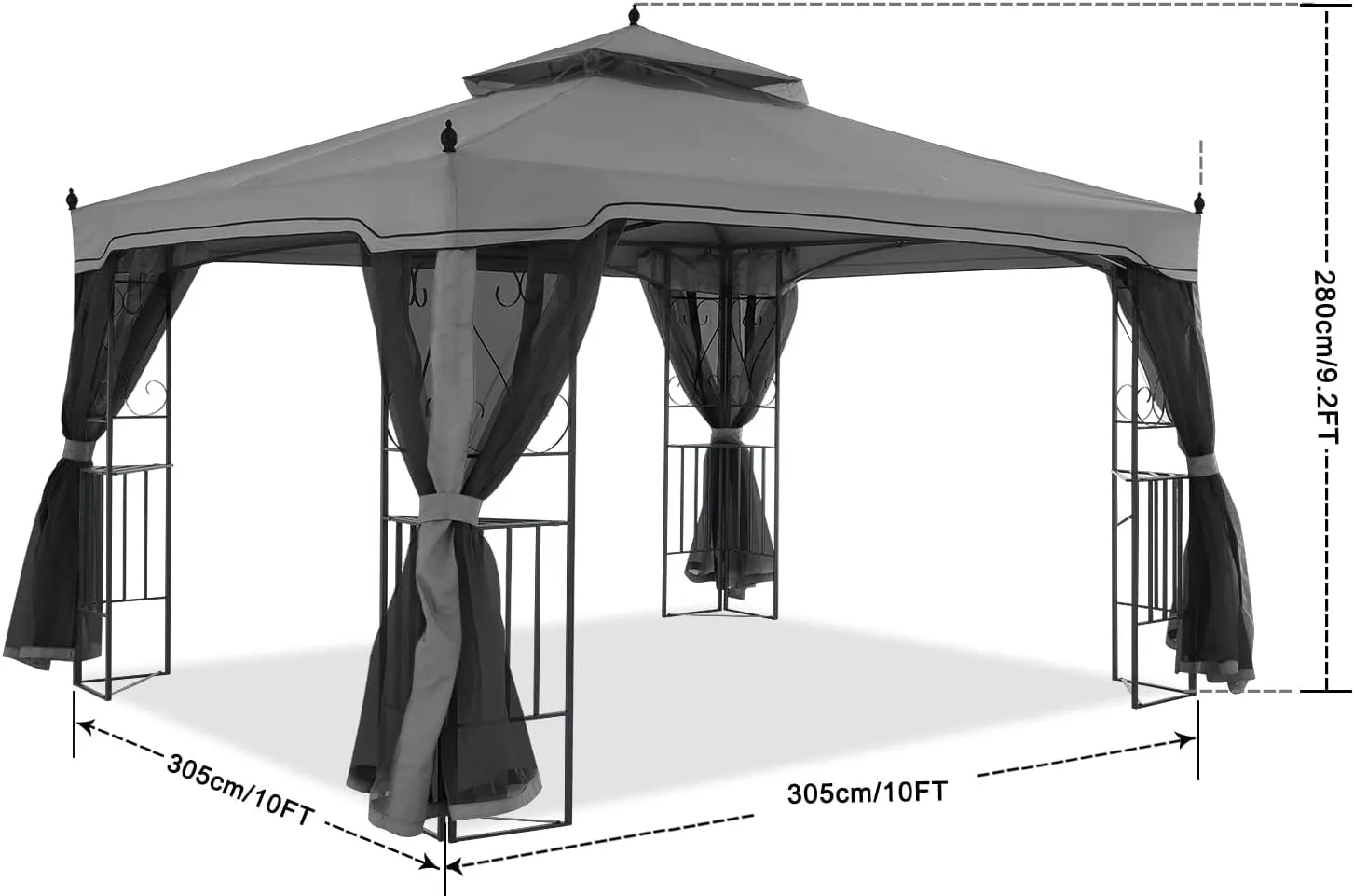 10X10 Patio Gazebo with Netting Screen Walls for Lawn, Garden, Backyard and Deck Gray