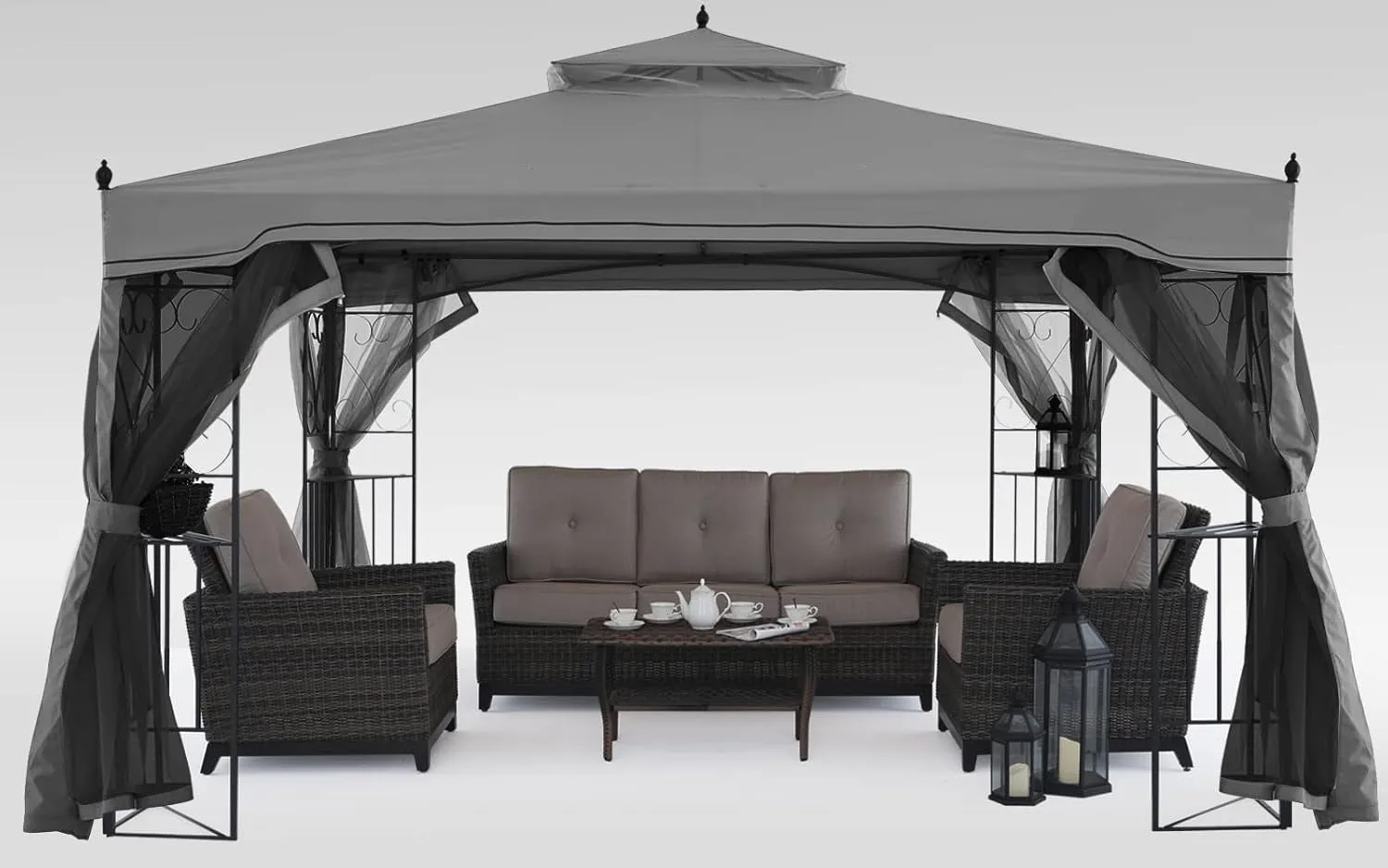 10X10 Patio Gazebo with Netting Screen Walls for Lawn, Garden, Backyard and Deck Gray