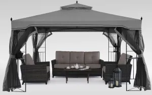 10X10 Patio Gazebo with Netting Screen Walls for Lawn, Garden, Backyard and Deck Gray