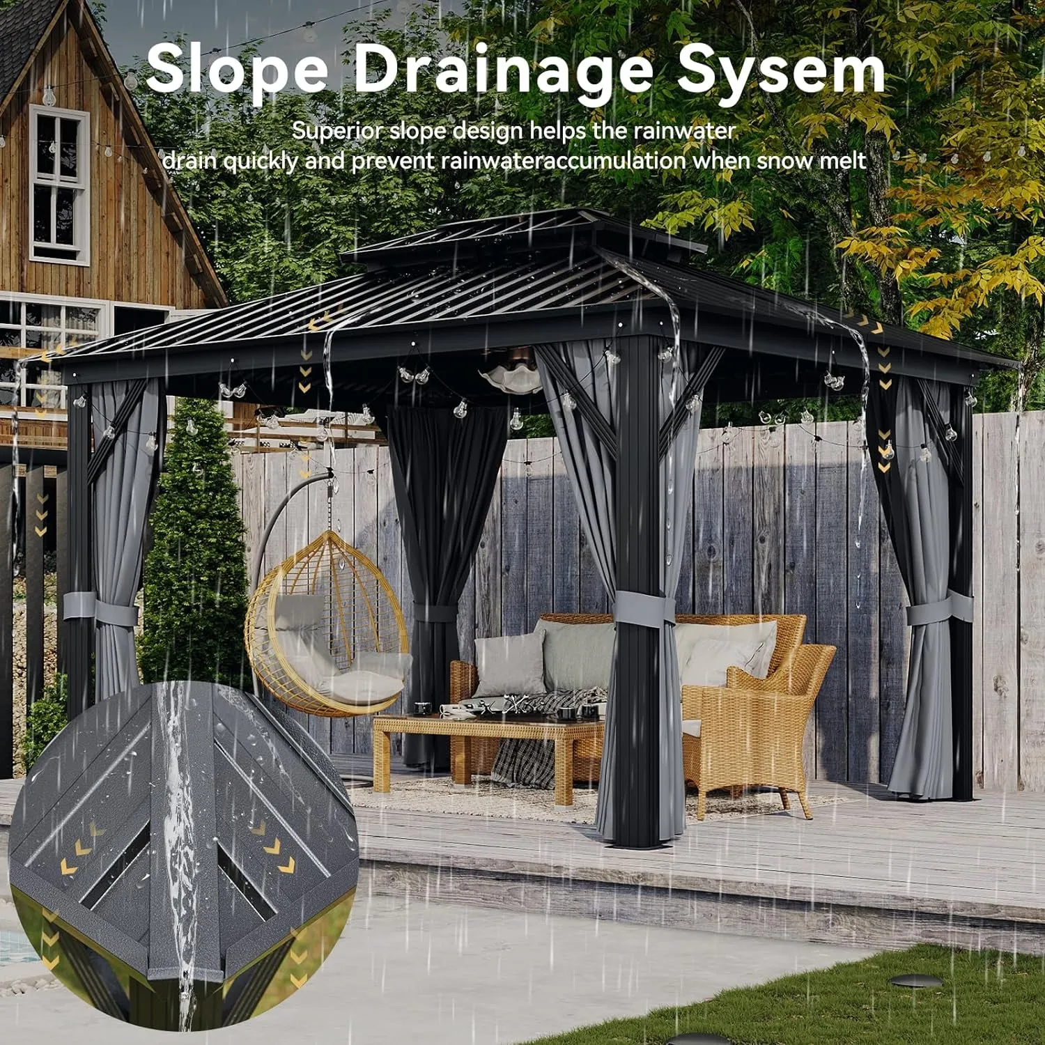 10'X12' Hardtop Gazebo, Aluminum Frame Canopy with Double Galvanized Steel Roof, Outdoor Metal Pavilion with Netting, Curtains for Backyard, Patio and Deck