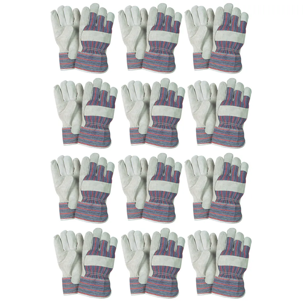 12 Pair Work Gloves Split Leather Reinforced Palm Protective Men Utility Garden