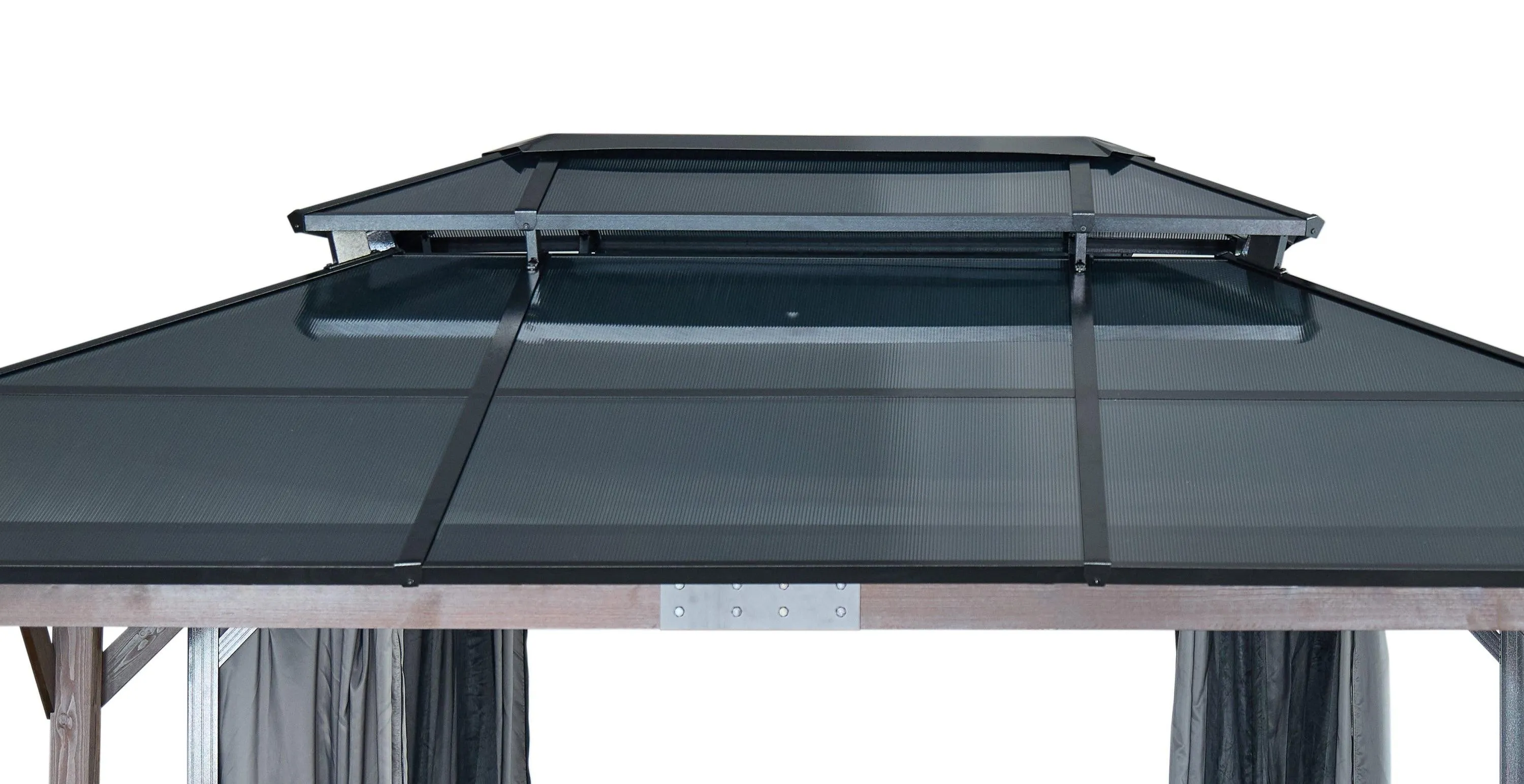 12' x 16' Gazebo for Patios,Gazebo with Polycarbonate Double Roof Canopy, Solid Wooden Framed Gazebo
