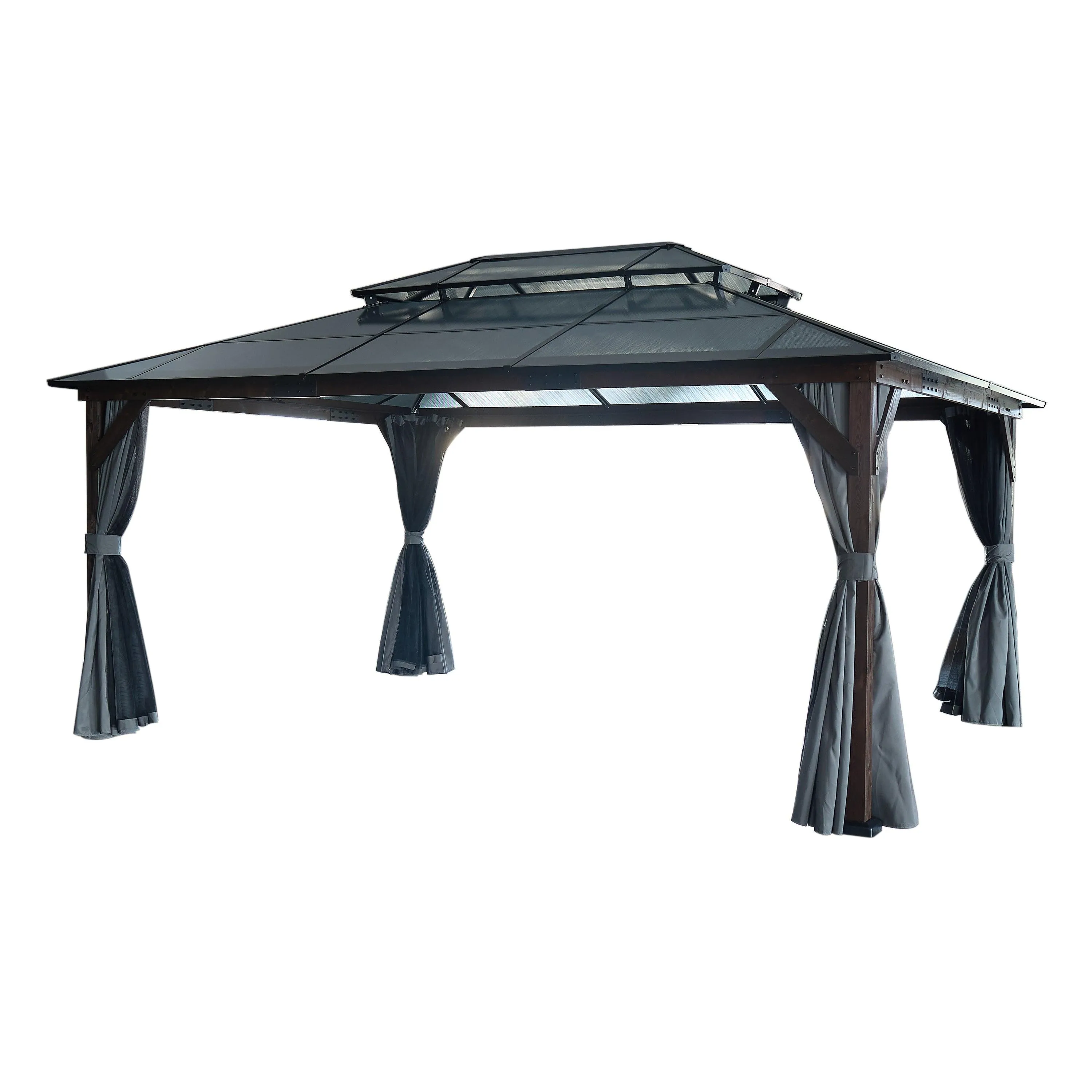 12' x 16' Gazebo for Patios,Gazebo with Polycarbonate Double Roof Canopy, Solid Wooden Framed Gazebo