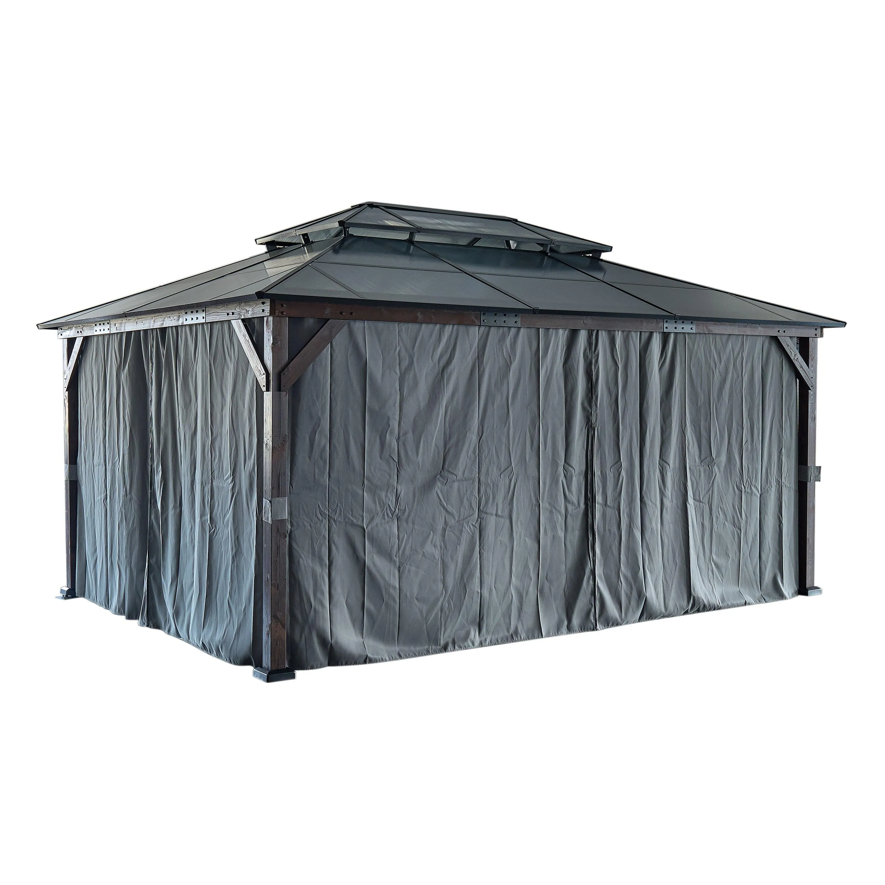 12' x 16' Gazebo for Patios,Gazebo with Polycarbonate Double Roof Canopy, Solid Wooden Framed Gazebo
