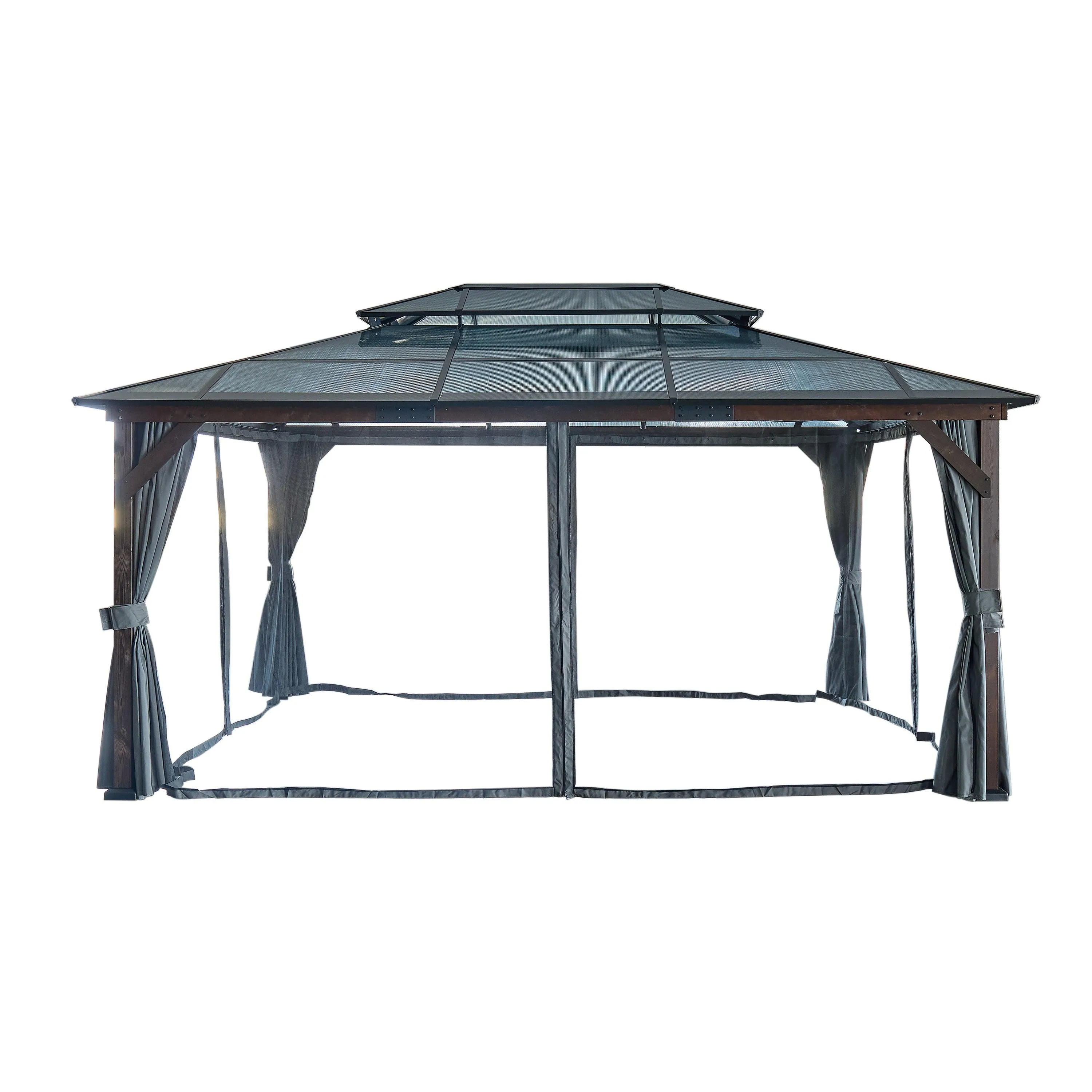 12' x 16' Gazebo for Patios,Gazebo with Polycarbonate Double Roof Canopy, Solid Wooden Framed Gazebo