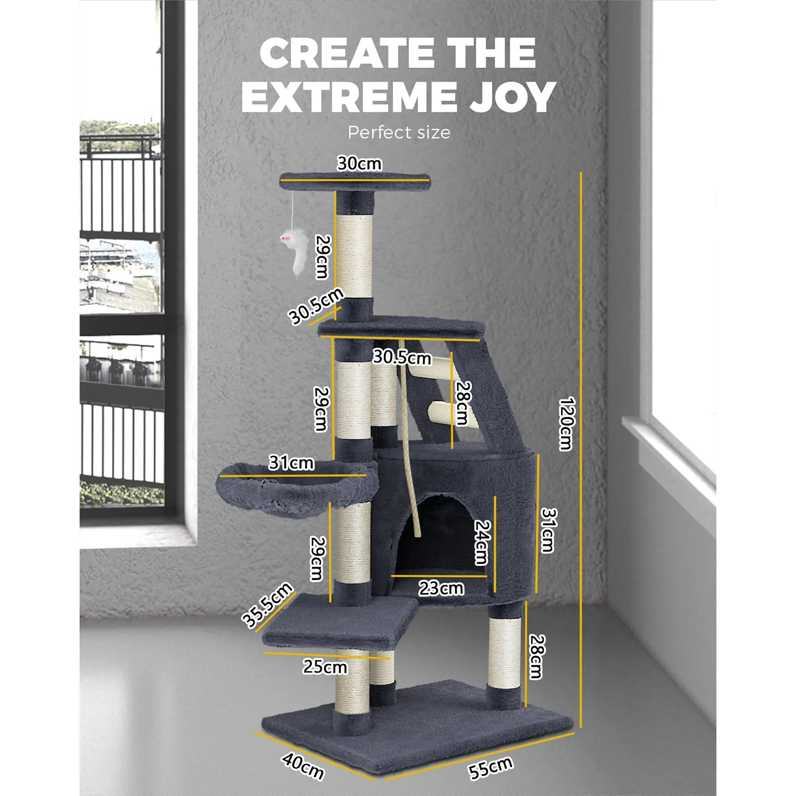 120cm Cat Trees Scratching Post Scratcher Tower Condo House Climber Tree