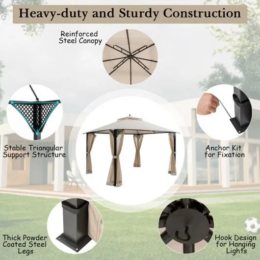 12" x 10" Outdoor Double Top Patio Gazebo-Beige