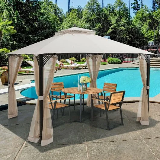 12" x 10" Outdoor Double Top Patio Gazebo-Beige
