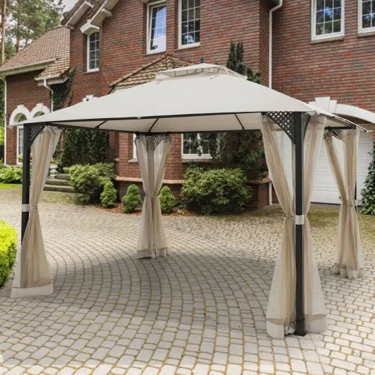 12" x 10" Outdoor Double Top Patio Gazebo-Beige