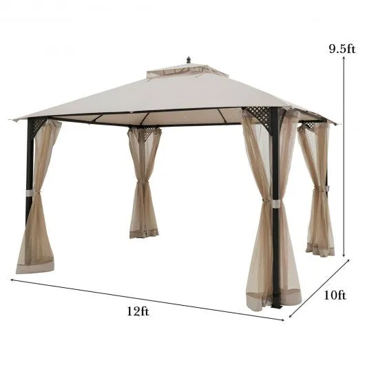 12" x 10" Outdoor Double Top Patio Gazebo-Beige