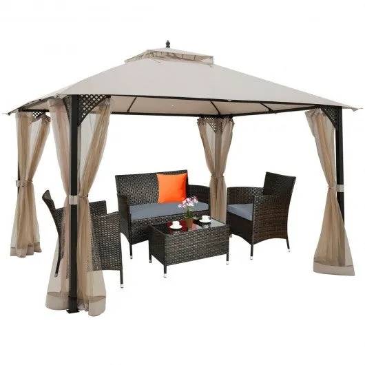 12" x 10" Outdoor Double Top Patio Gazebo-Beige