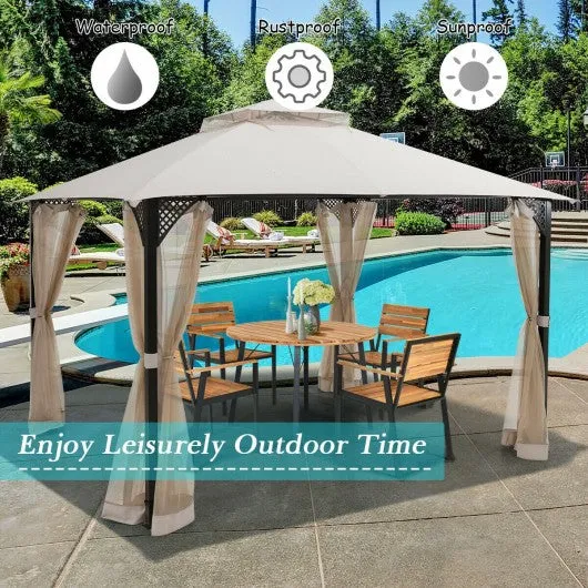 12" x 10" Outdoor Double Top Patio Gazebo-Beige