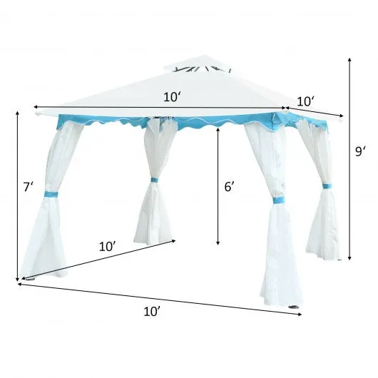 2-Tier 10' x 10' Patio Gazebo Canopy Tent w/ Side Walls