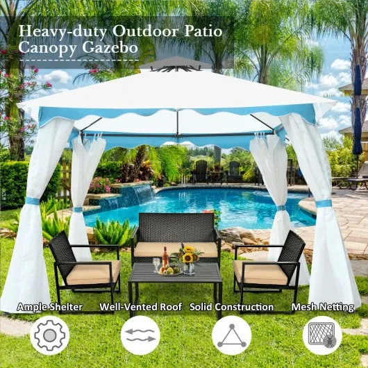 2-Tier 10' x 10' Patio Gazebo Canopy Tent w/ Side Walls