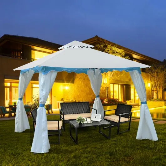 2-Tier 10' x 10' Patio Gazebo Canopy Tent w/ Side Walls
