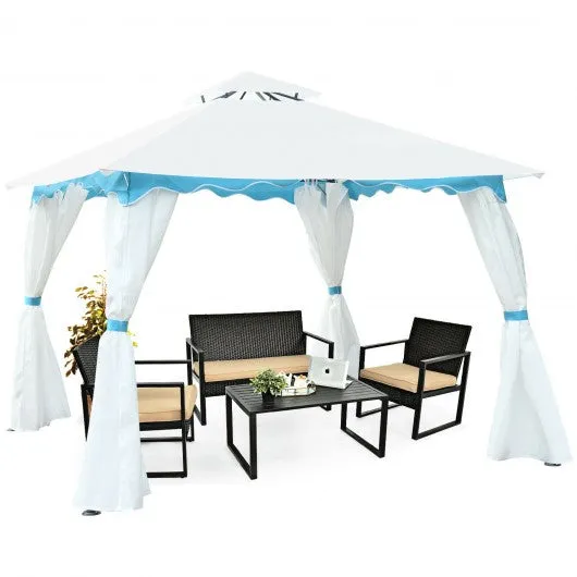 2-Tier 10' x 10' Patio Gazebo Canopy Tent w/ Side Walls