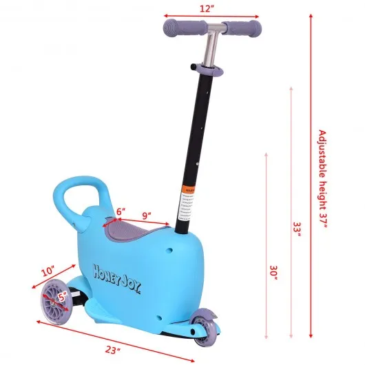 3 in 1 Storage Kids Kick Wheel Scooter w/ Adjust Handle Bar-Blue