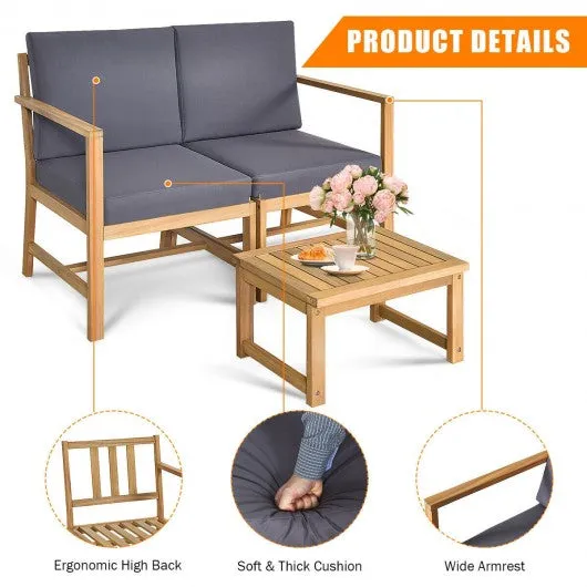 3 PCS Solid Wood  Patio Table Chairs Set