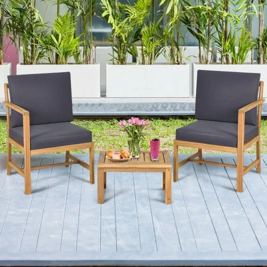 3 PCS Solid Wood  Patio Table Chairs Set