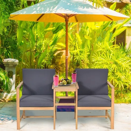 3 PCS Solid Wood  Patio Table Chairs Set
