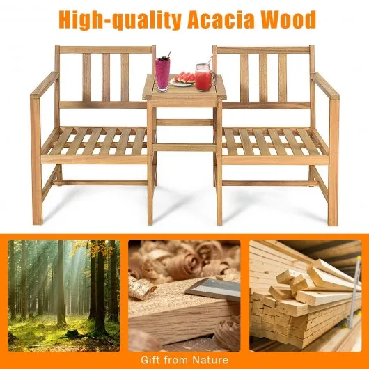 3 PCS Solid Wood  Patio Table Chairs Set