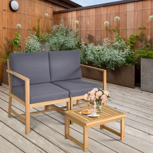 3 PCS Solid Wood  Patio Table Chairs Set