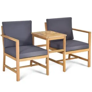 3 PCS Solid Wood  Patio Table Chairs Set
