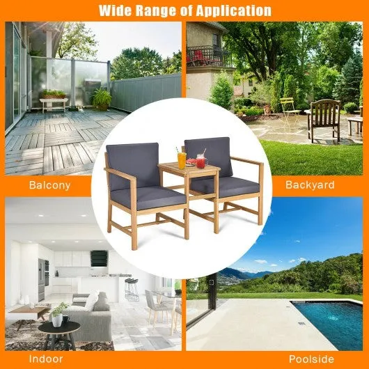 3 PCS Solid Wood  Patio Table Chairs Set
