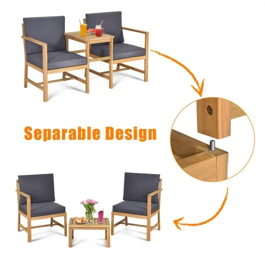 3 PCS Solid Wood  Patio Table Chairs Set