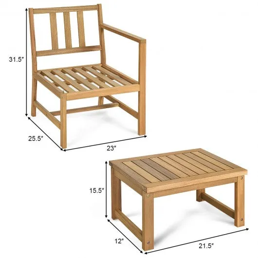 3 PCS Solid Wood  Patio Table Chairs Set