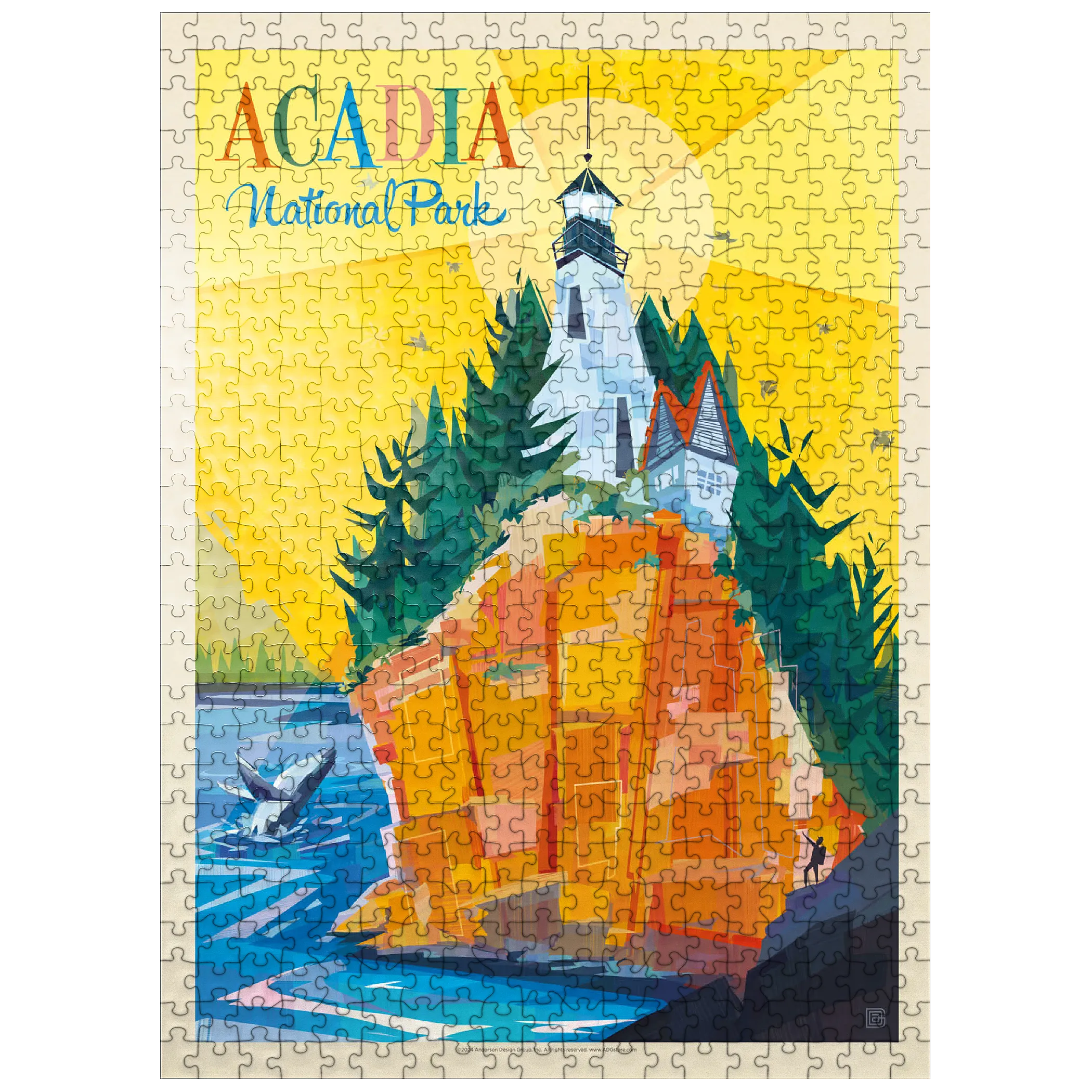 Acadia National Park: Lighthouse (Mod Design), Vintage Poster