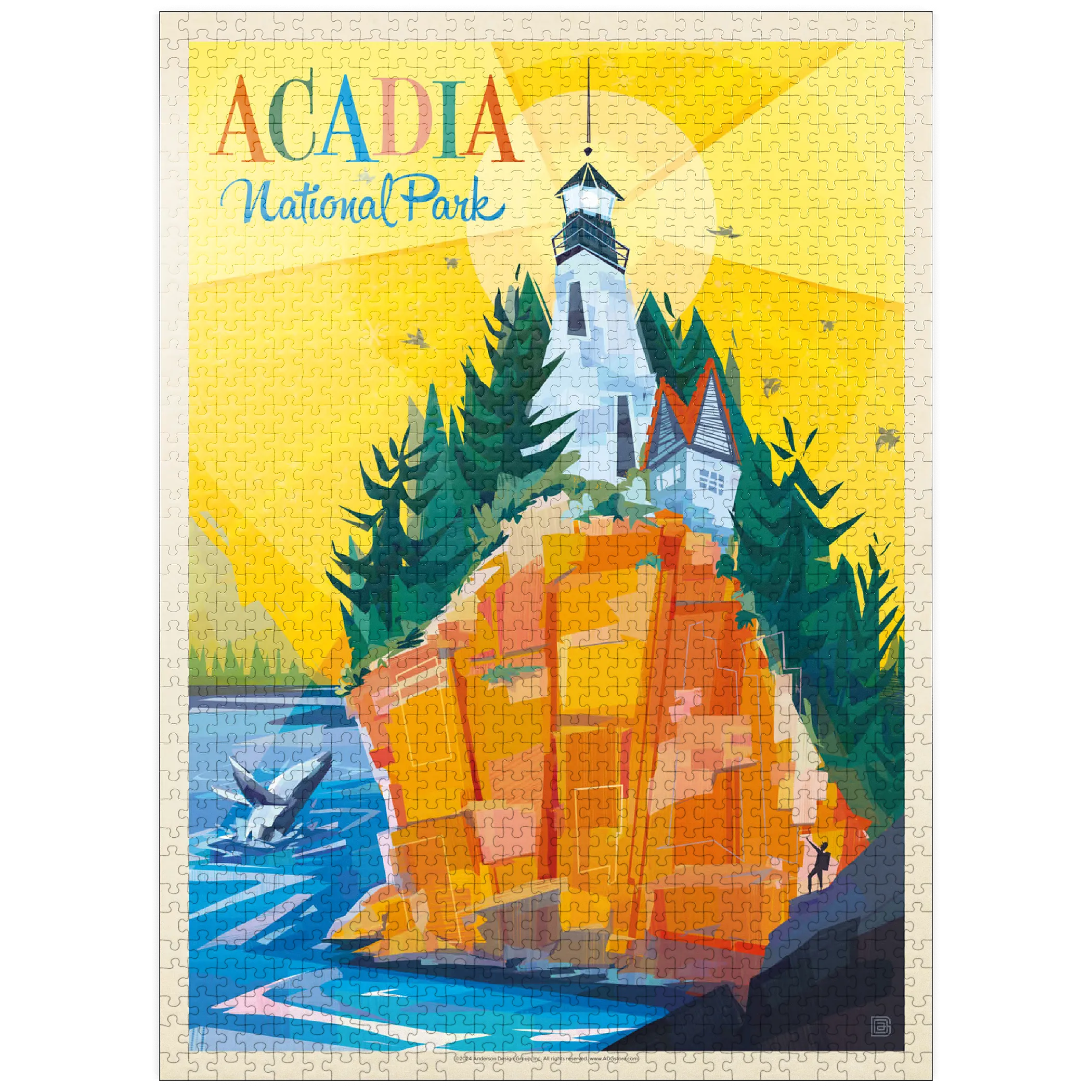 Acadia National Park: Lighthouse (Mod Design), Vintage Poster