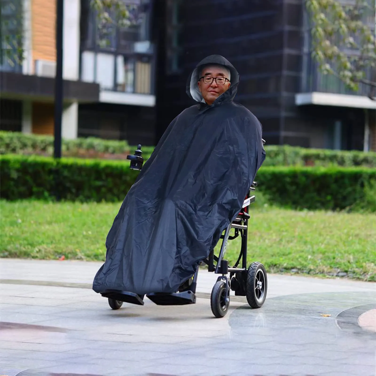 Anyoo Waterproof Wheelchair Poncho Cover Lightweight Rain Poncho Cape Shield with Elastics Provide Dry Protection for Wheelchairs dark blue
