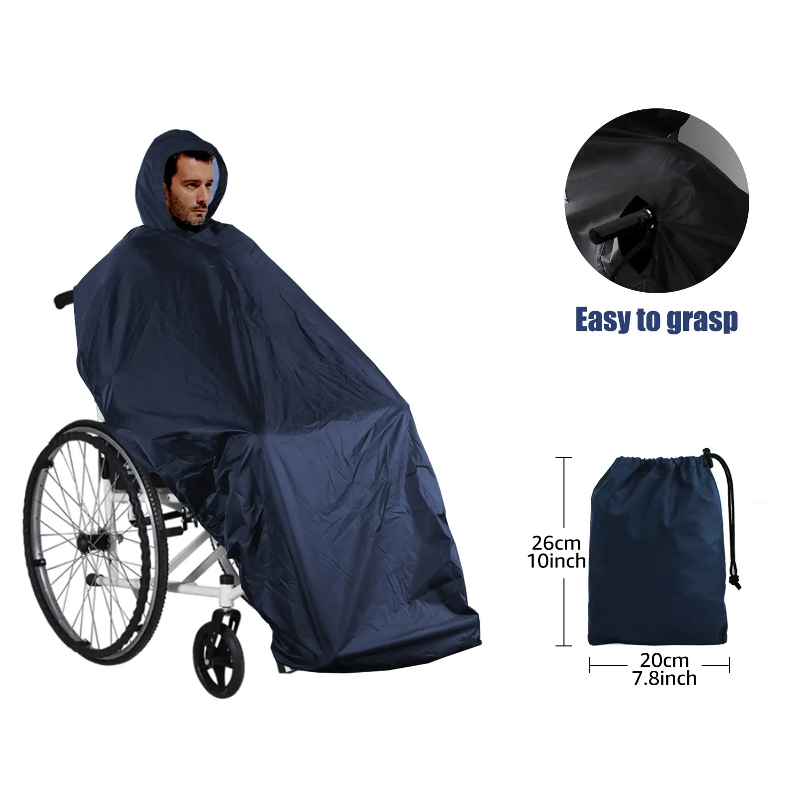 Anyoo Waterproof Wheelchair Poncho Cover Lightweight Rain Poncho Cape Shield with Elastics Provide Dry Protection for Wheelchairs dark blue