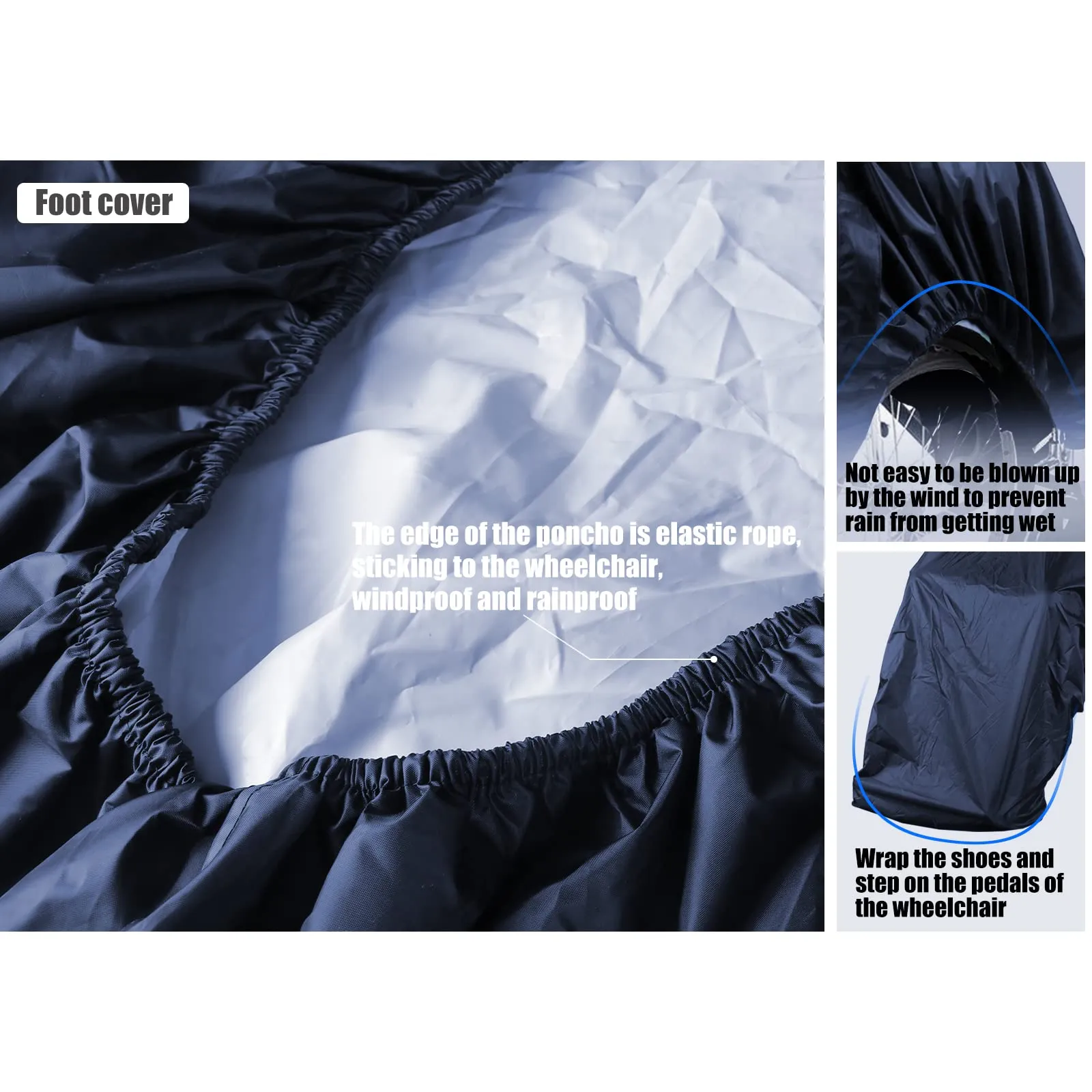 Anyoo Waterproof Wheelchair Poncho Cover Lightweight Rain Poncho Cape Shield with Elastics Provide Dry Protection for Wheelchairs dark blue