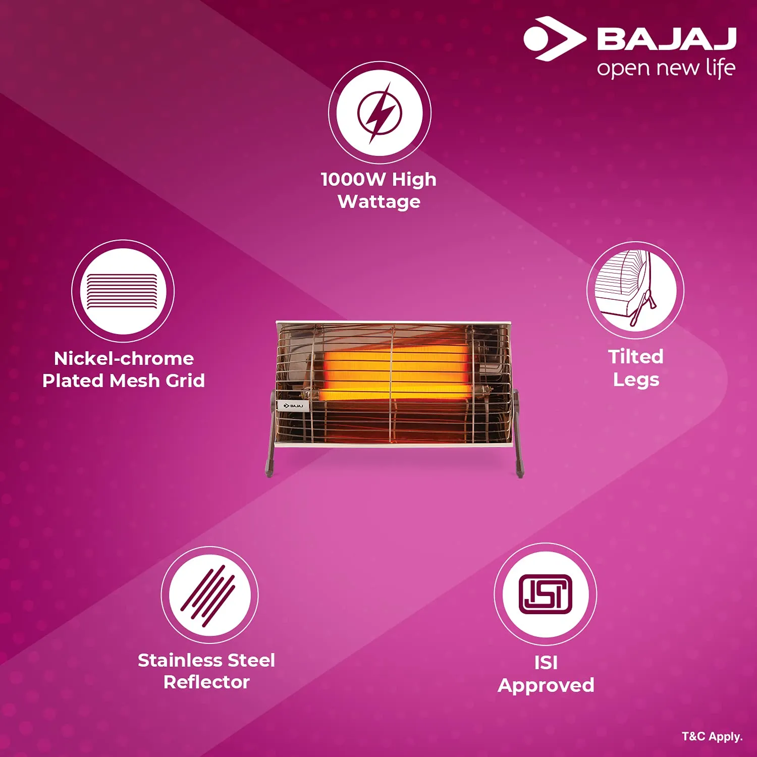 Bajaj Minor Radiant Room Heater 1000W PedestalHeater For Winter|Electric Heater ForRoom|Stainless Steel Heat Reflector|Nickel Chrome