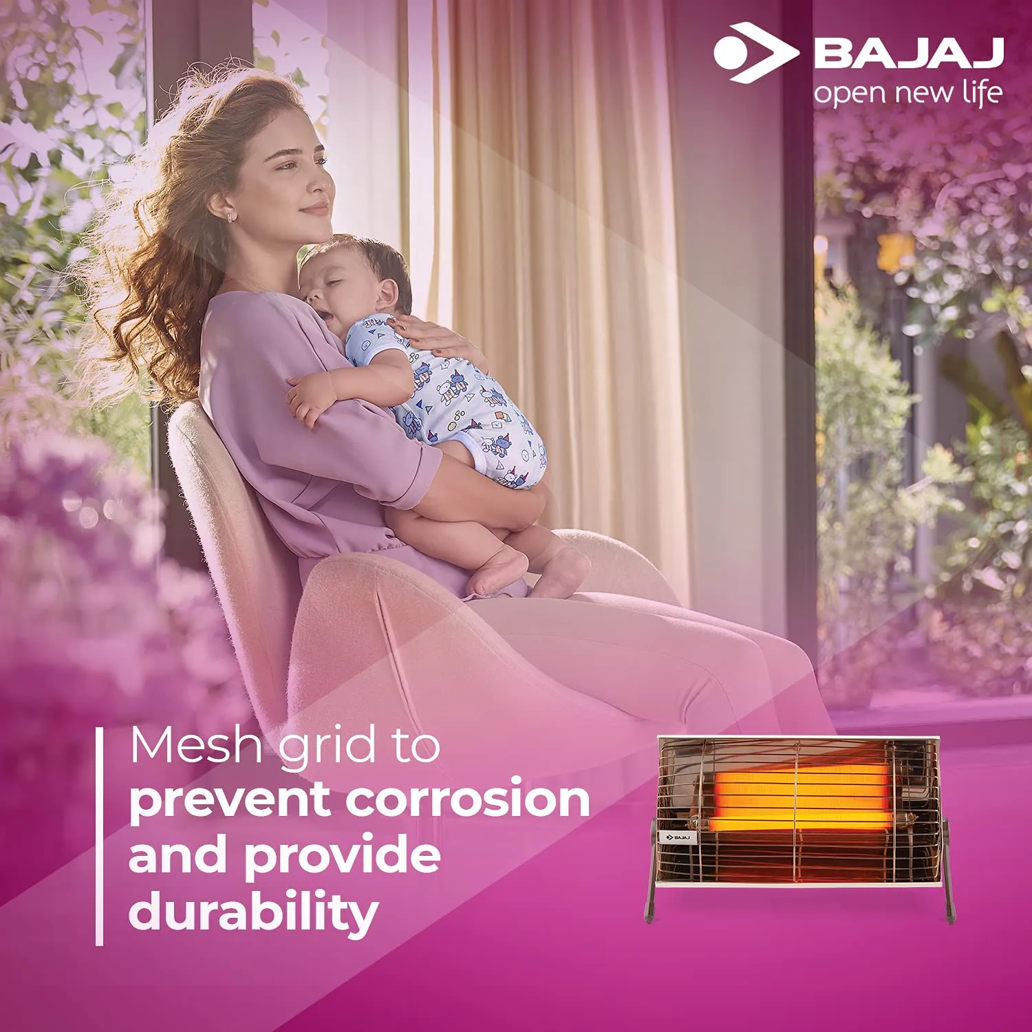 Bajaj Minor Radiant Room Heater 1000W PedestalHeater For Winter|Electric Heater ForRoom|Stainless Steel Heat Reflector|Nickel Chrome