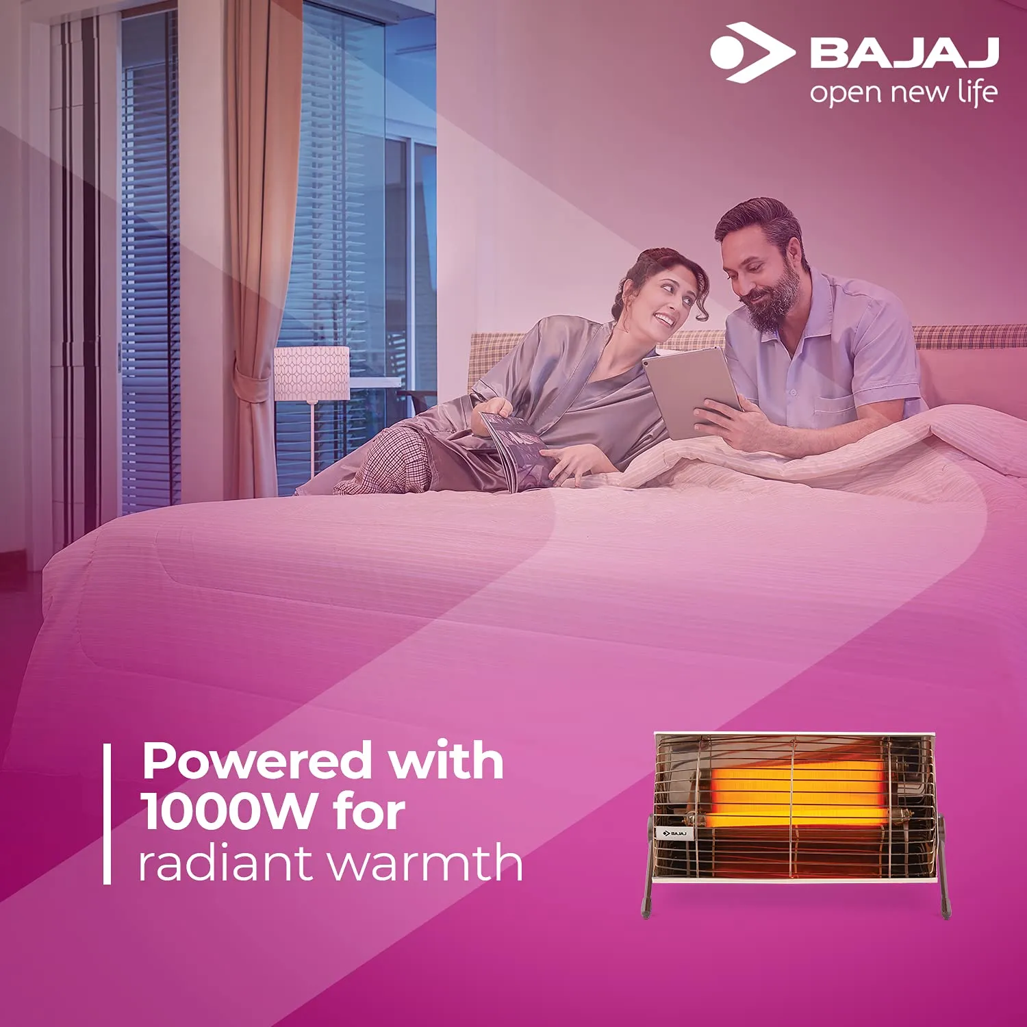 Bajaj Minor Radiant Room Heater 1000W PedestalHeater For Winter|Electric Heater ForRoom|Stainless Steel Heat Reflector|Nickel Chrome