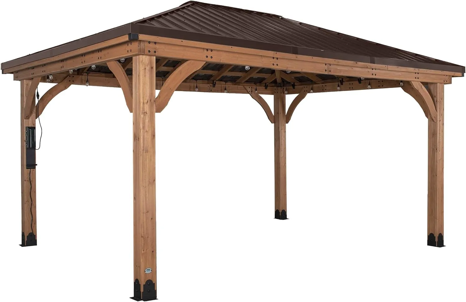 Barrington 16 Ft. X 12 Ft. Hip Roof Cedar Wood Gazebo Pavilion, Shade, Rain, Hard Top Steel Metal Roof, All Weather Protected, Wind Resistant up to 100 Mph, Holds up to 10,100 Lbs