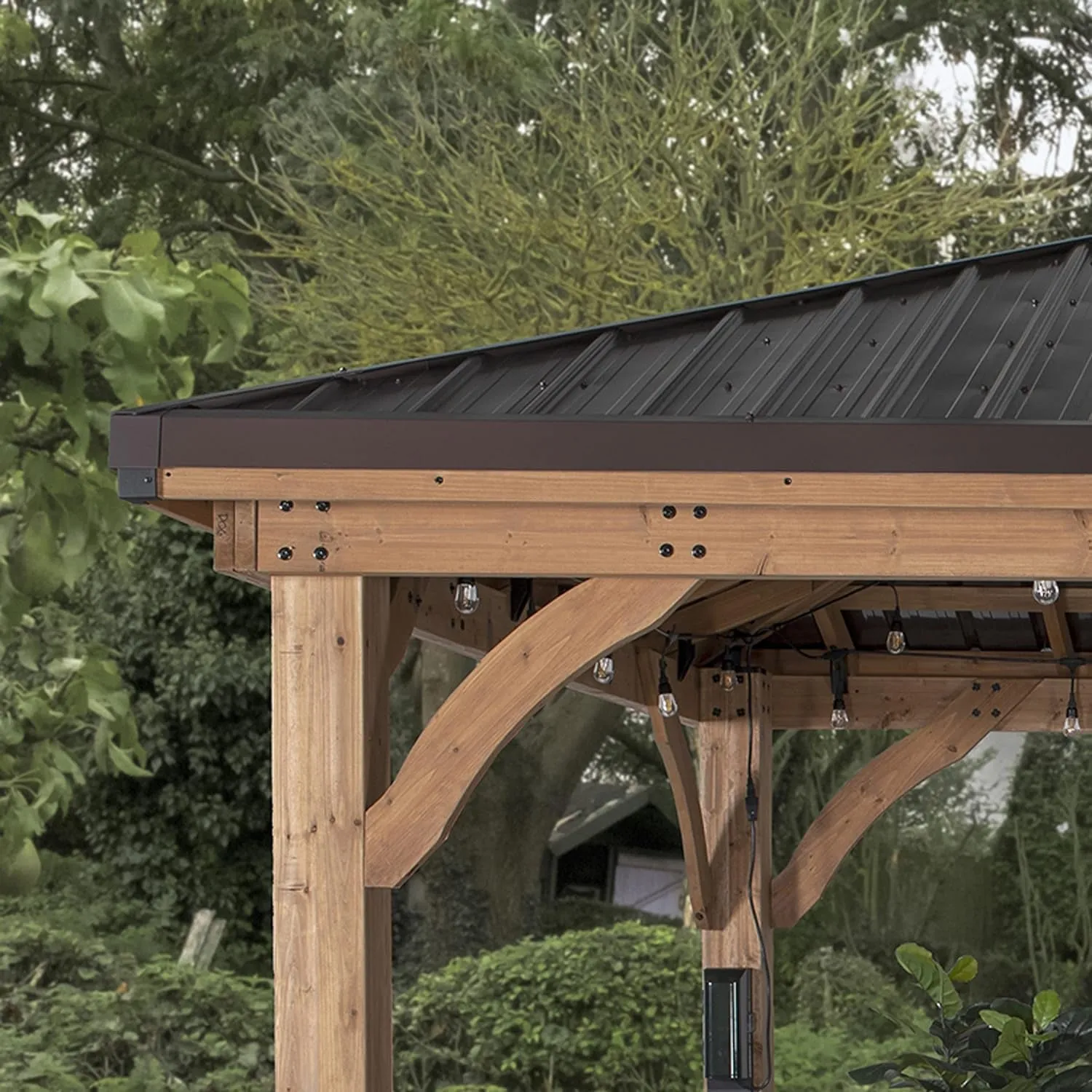 Barrington 16 Ft. X 12 Ft. Hip Roof Cedar Wood Gazebo Pavilion, Shade, Rain, Hard Top Steel Metal Roof, All Weather Protected, Wind Resistant up to 100 Mph, Holds up to 10,100 Lbs