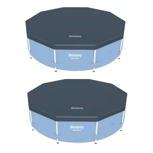 Bestway Round PVC 10 Foot Pool Cover for Above Ground Pro Frame Pools (2 Pack)