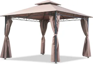 Canopy Tent Gazebo 10' X 13' Grill Gazebo for Patios BBQ Outdoor Patio Large Garden Top Gazebo with Sidewall Party Tent Brown