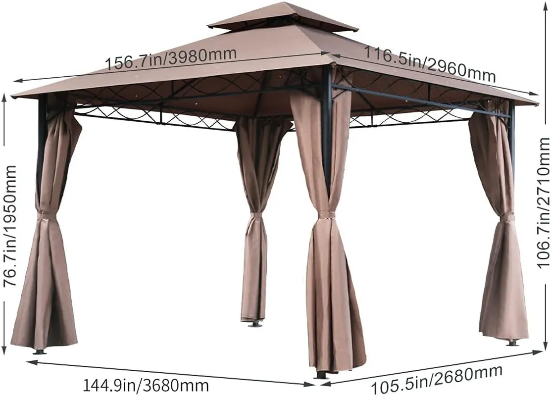 Canopy Tent Gazebo 10' X 13' Grill Gazebo for Patios BBQ Outdoor Patio Large Garden Top Gazebo with Sidewall Party Tent Brown