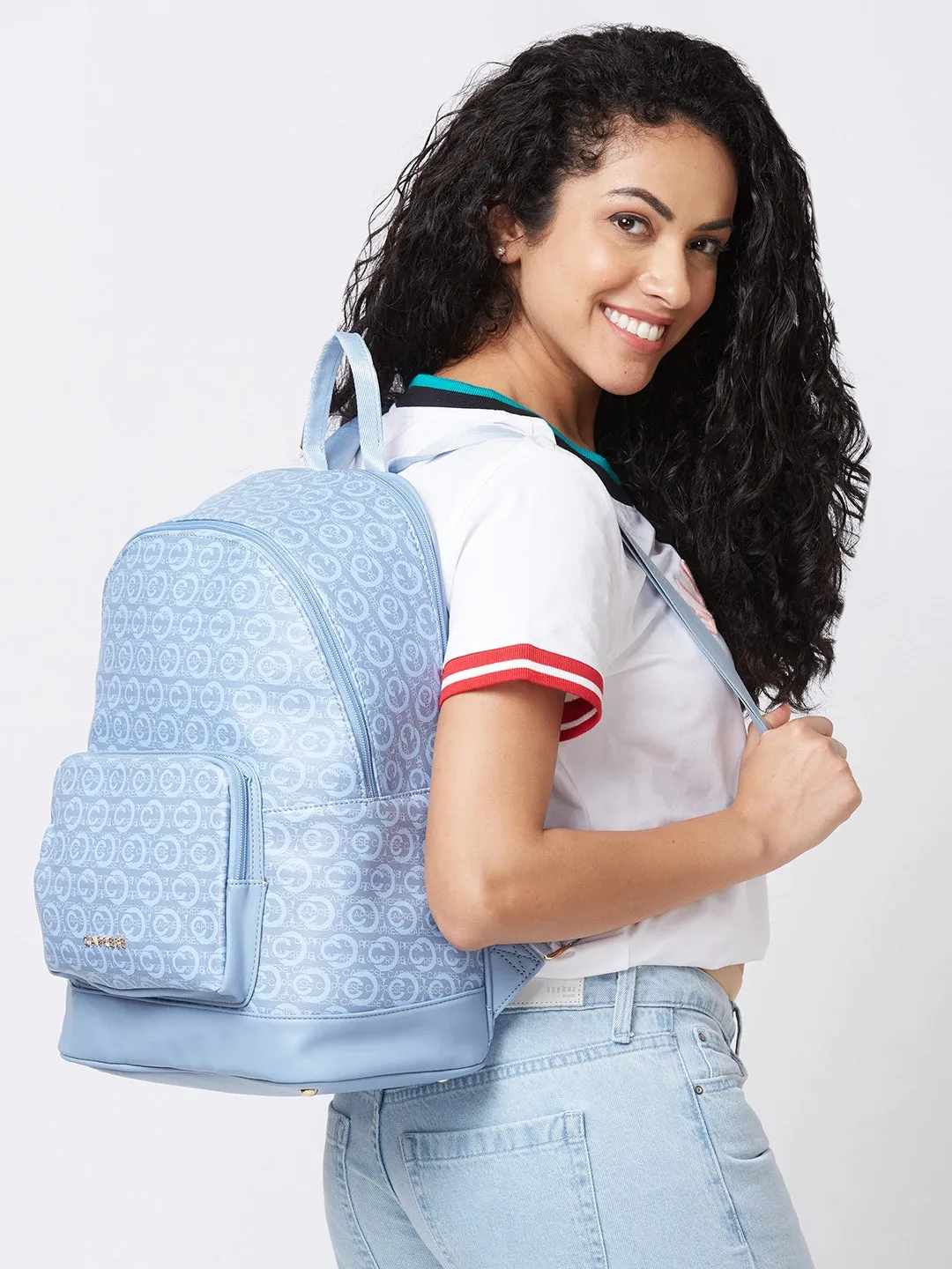 Caprese Cleo Laptop Backpack Large Powder Blue