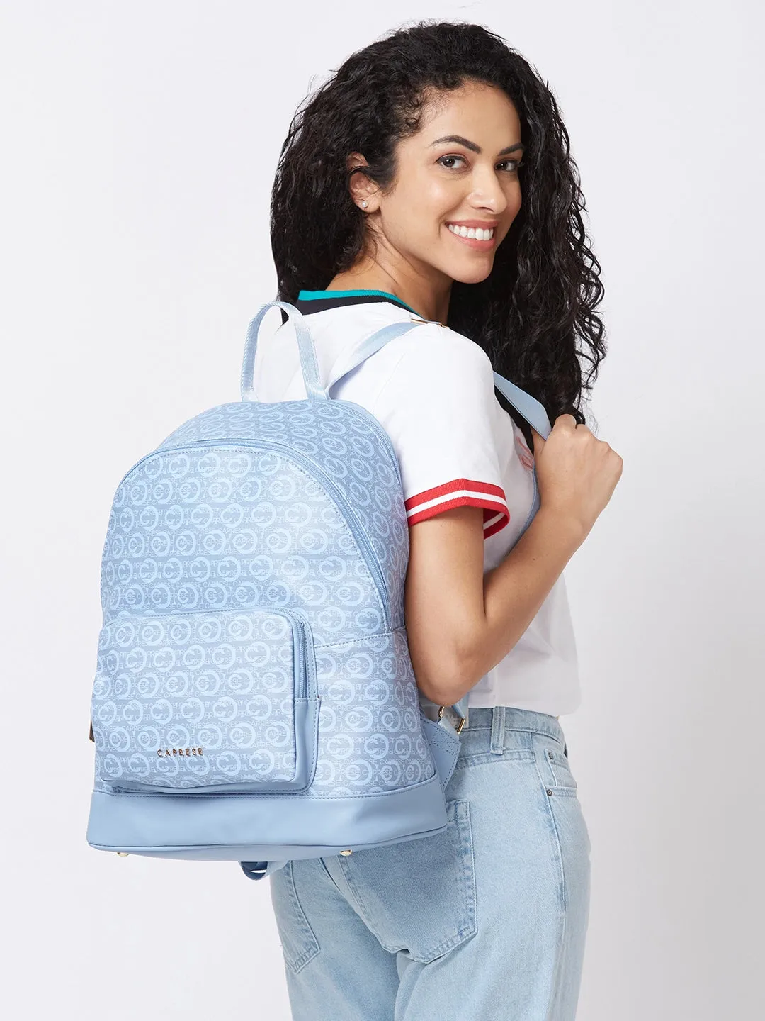 Caprese Cleo Laptop Backpack Large Powder Blue