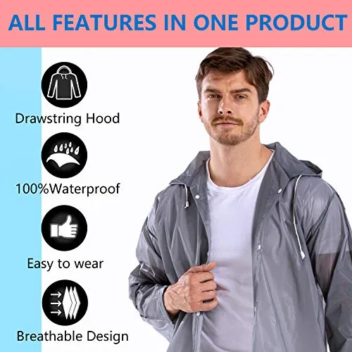 CeroPro Rain Coats for Adults Reusable - 2 Pack EVA - Grey