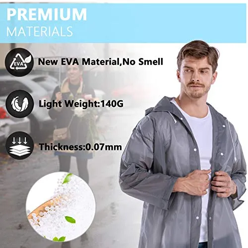 CeroPro Rain Coats for Adults Reusable - 2 Pack EVA - Grey