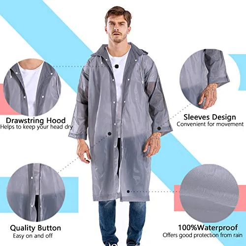 CeroPro Rain Coats for Adults Reusable - 2 Pack EVA - Grey